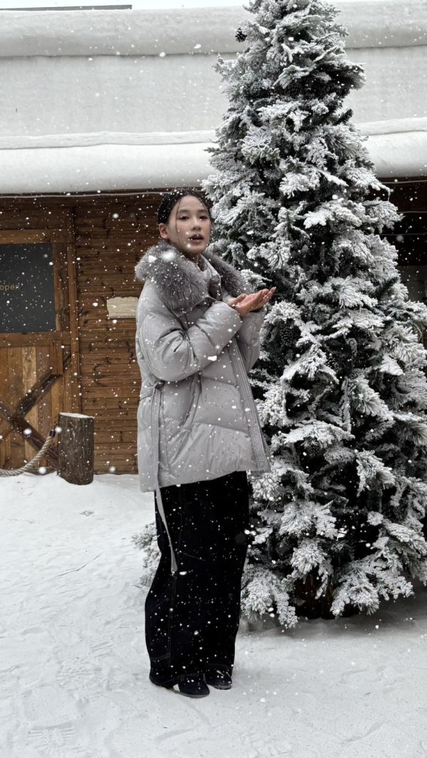 鴨絨90%狐狸毛綁帶外套 