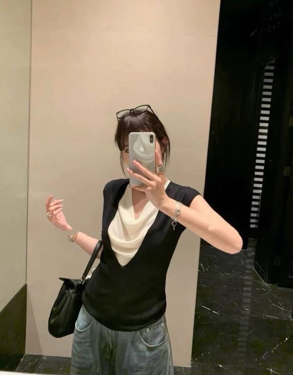 拼接垂墜感上衣 
