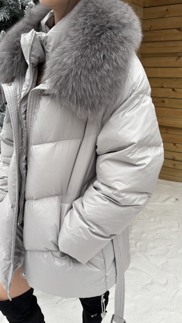 鴨絨90%狐狸毛綁帶外套 