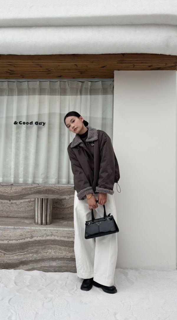 羊羔毛羽絨外套（墨色） 