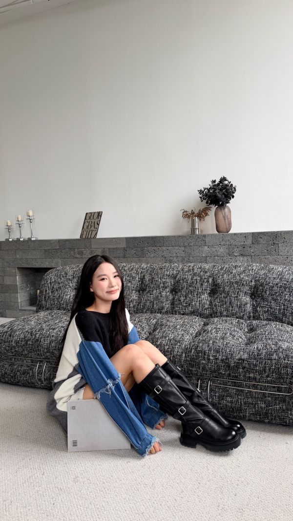 牛仔拼接針織衫 