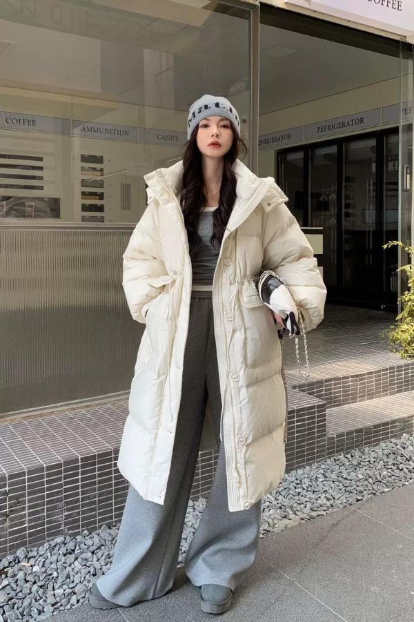 白鴨絨保暖長版外套 