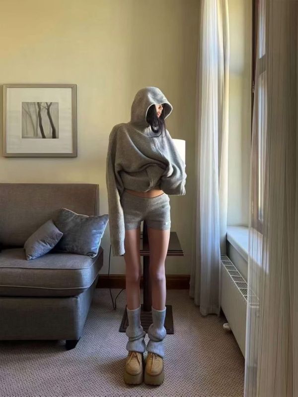 厚磅針織短褲套裝 