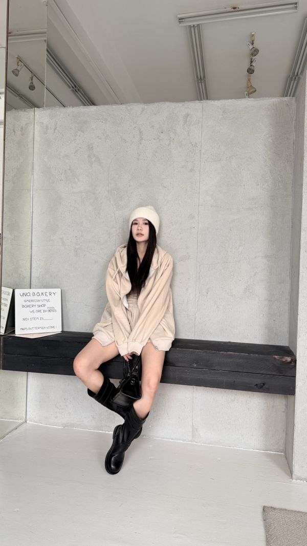 連帽短褲套裝（杏色） 