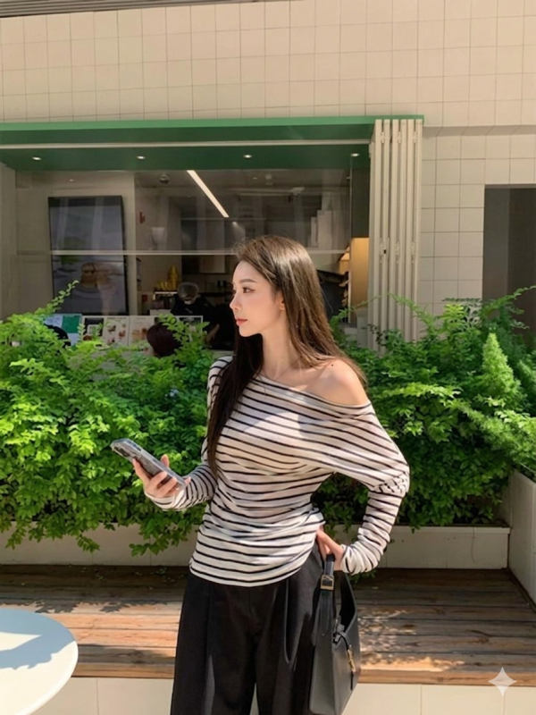 條紋綁帶上衣 