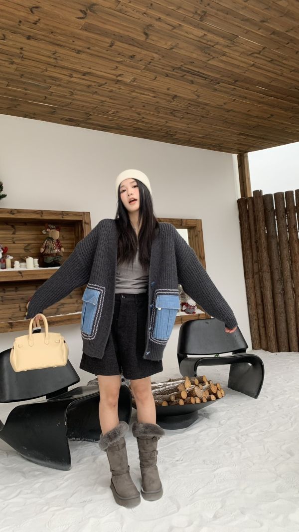 牛仔大口袋針織外套 