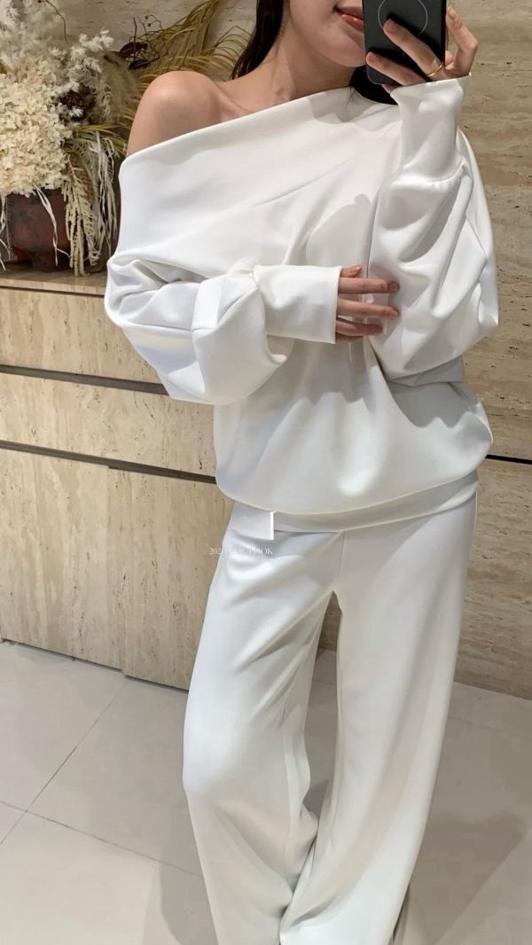 極簡高級斜肩套裝（白色） 