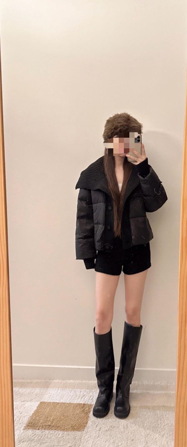 螺紋拼羽絨外套 