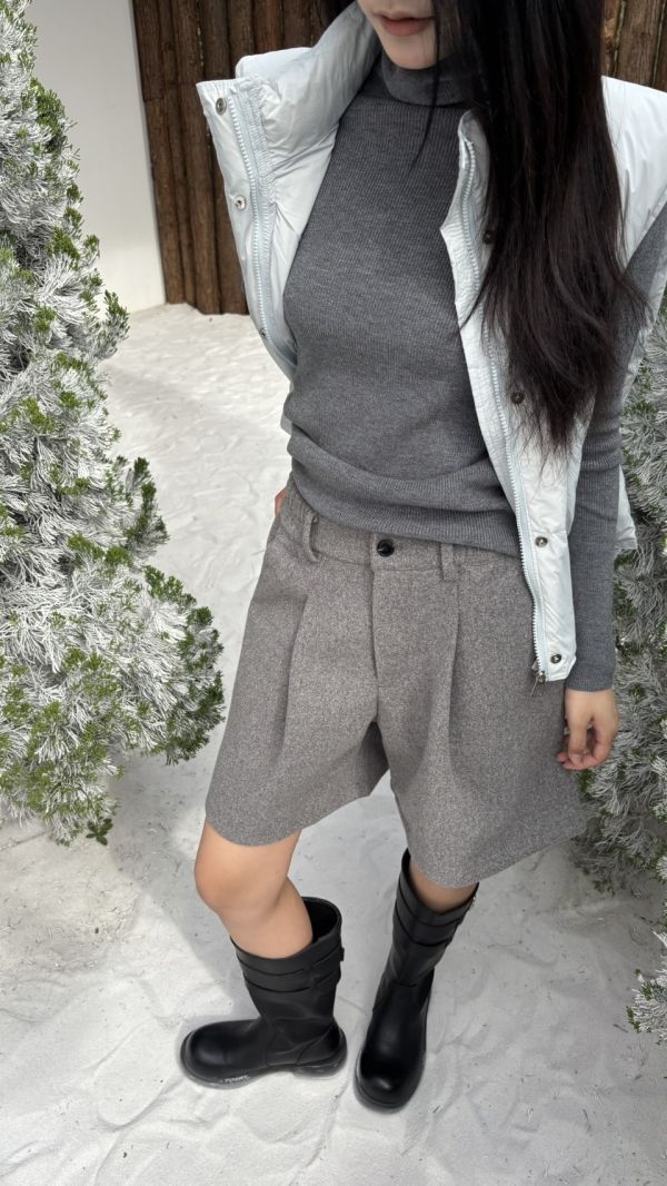 五分毛呢短褲（淺灰） 