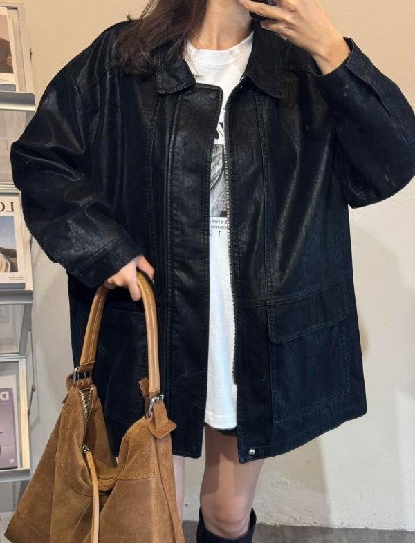 V013.帥氣麂皮仿皮革外套 