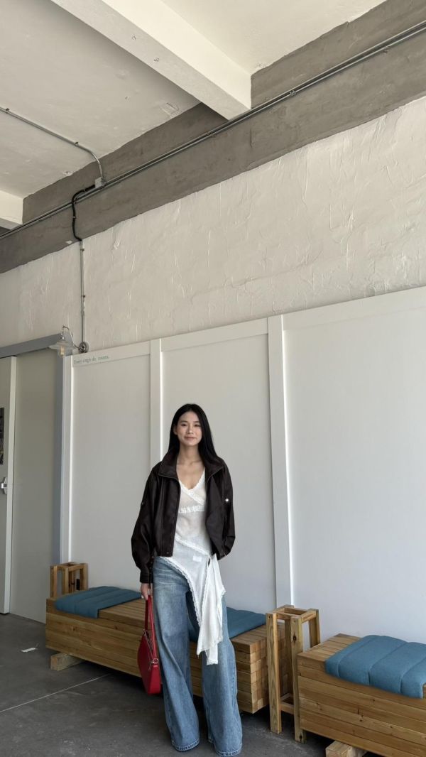 雲感羊紋軟糯廓形皮外（咖色） 