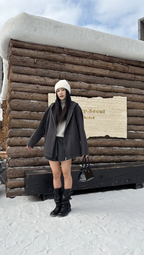 雙面羊絨100%連帽外 