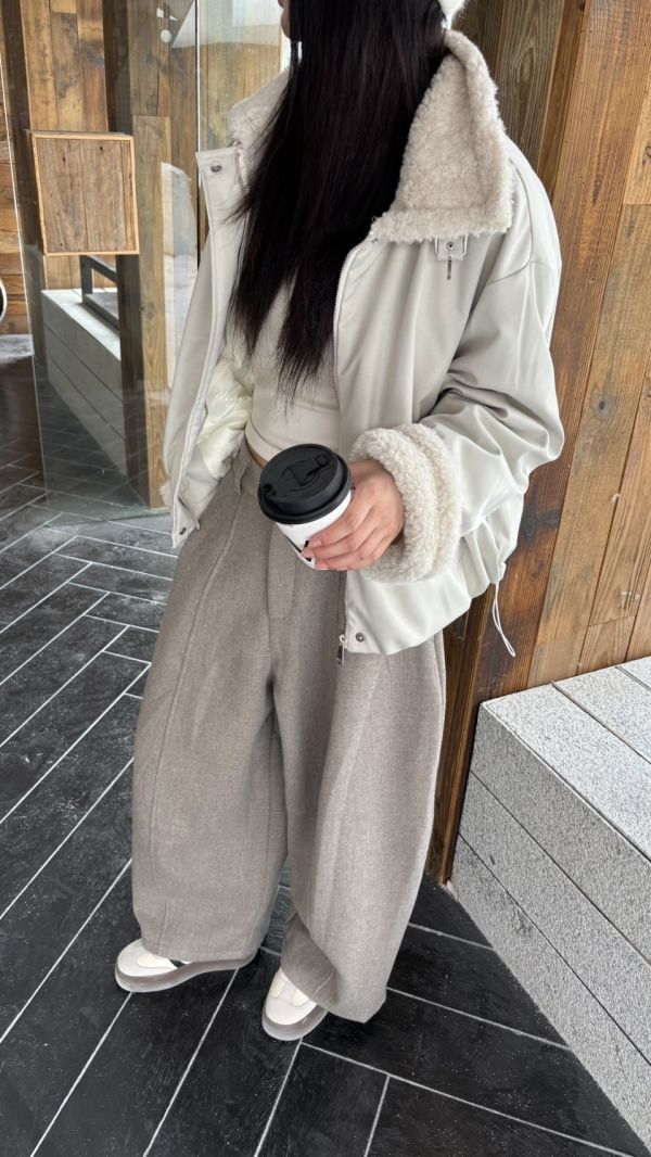 加絨加厚毛呢長褲 