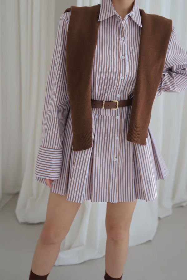 S05.翻領條紋連身裙 