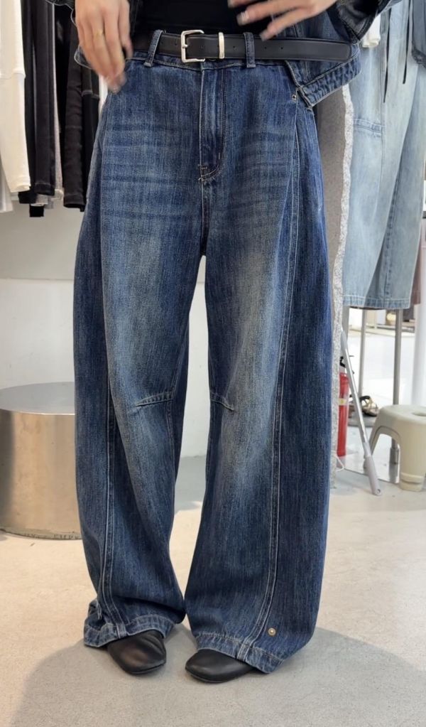 下釦彎刀牛仔褲 