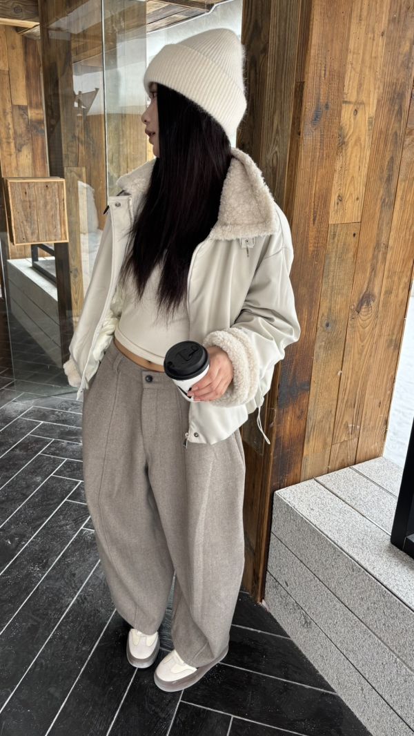 加絨加厚毛呢長褲 