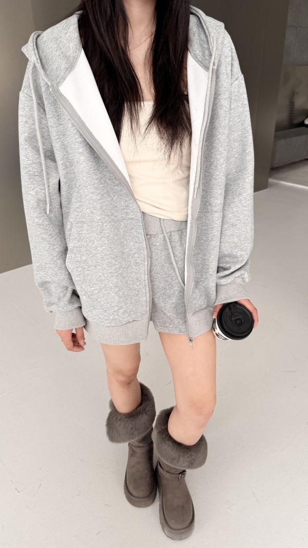 連帽短褲套裝（淺灰色） 