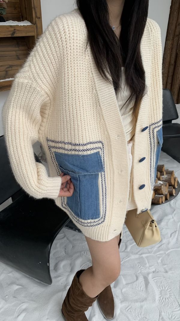 牛仔大口袋針織外套 