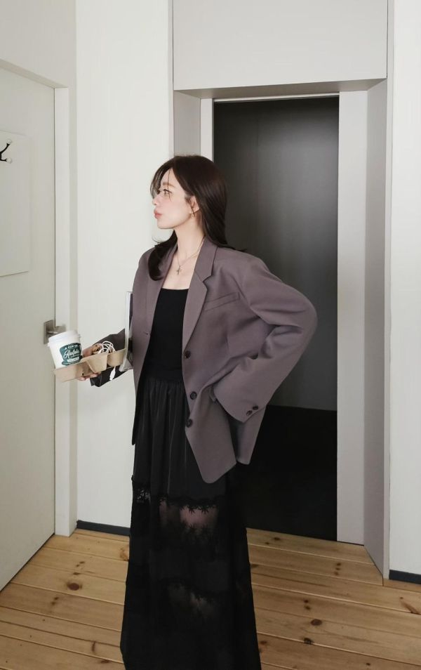 星星蕾絲緞面長裙 