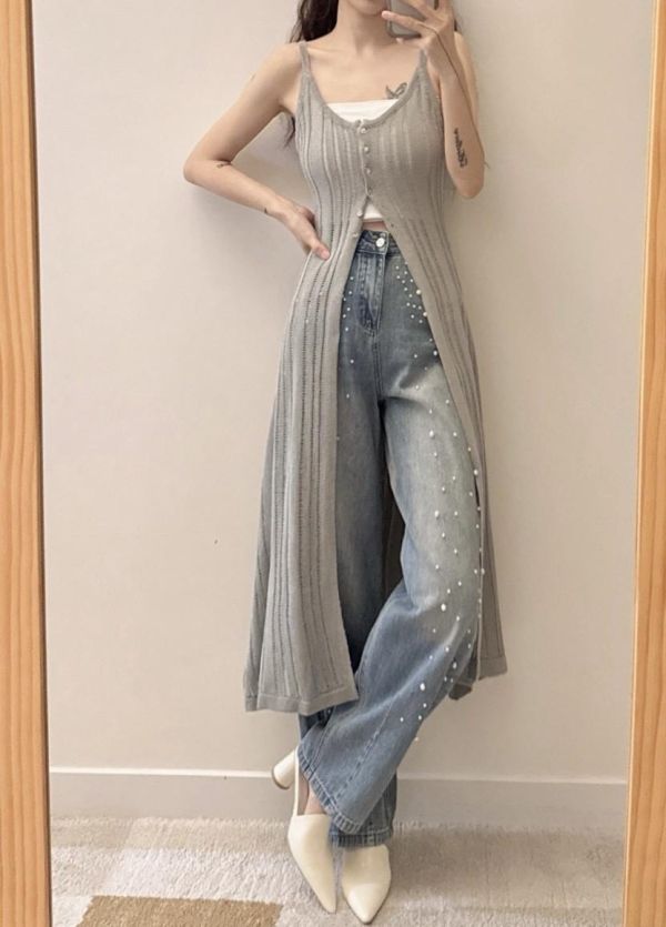 下開衩針織長版背心 