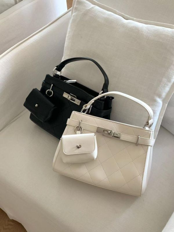 法式菱格真皮二用包 