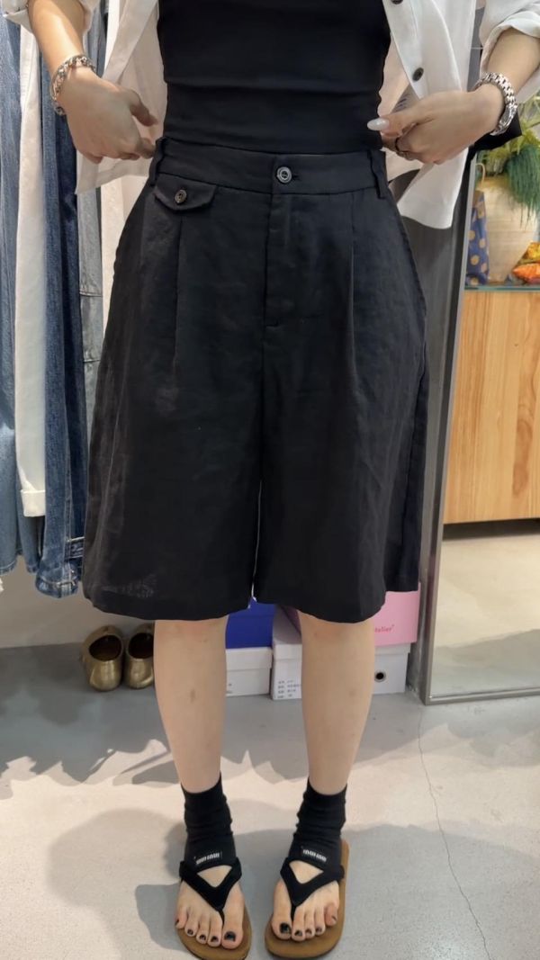 亞麻簡約五分褲 