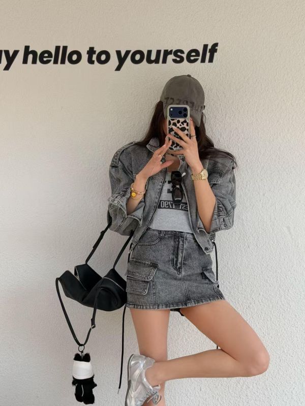 水洗工裝多口袋丹寧套裝 