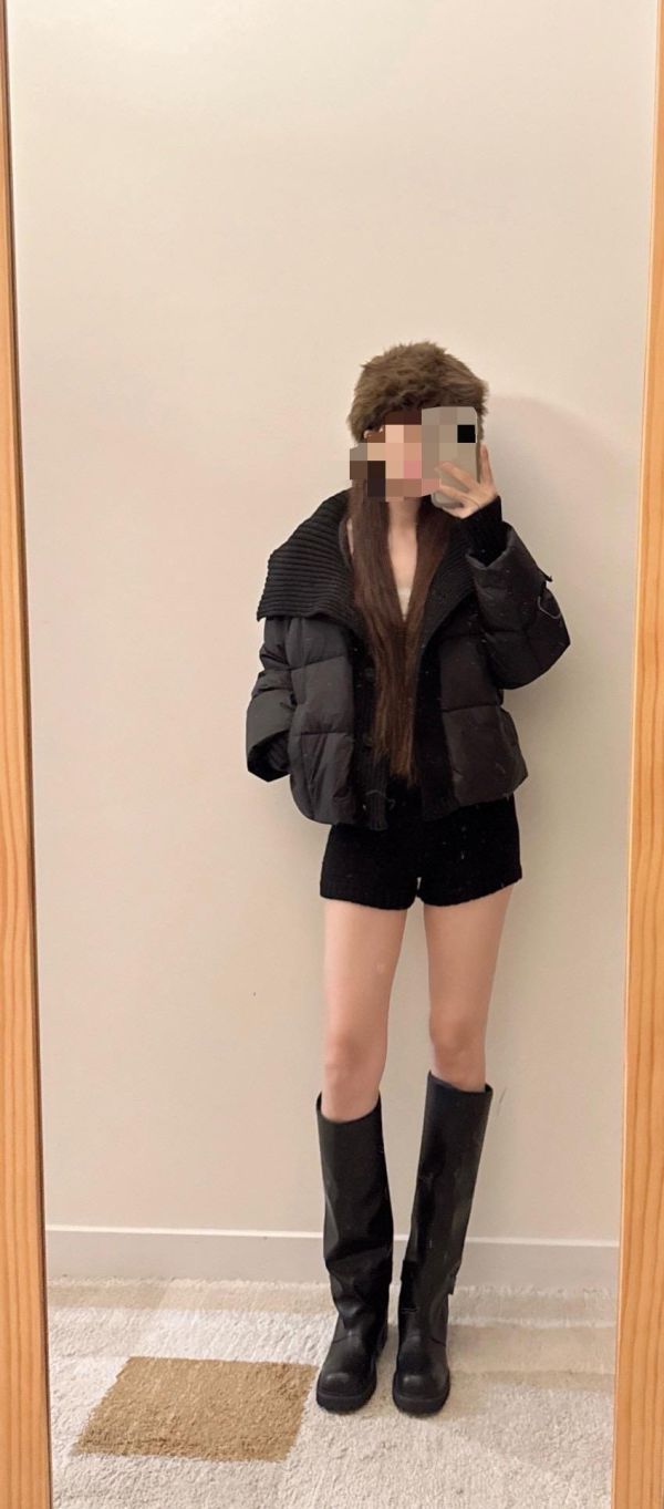 螺紋拼羽絨外套 