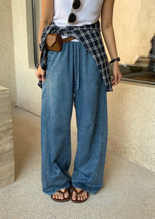 百搭抽繩闊腿褲 