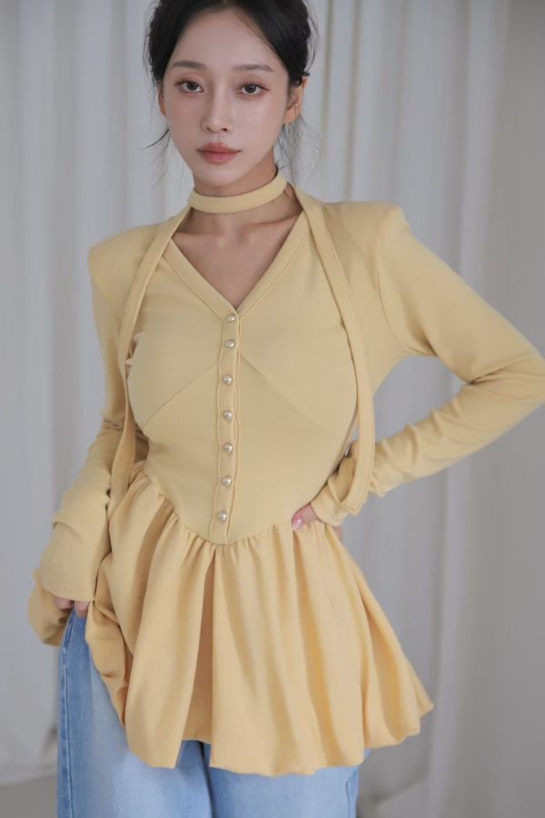 S01.洋氣Ｖ領飄帶衣 