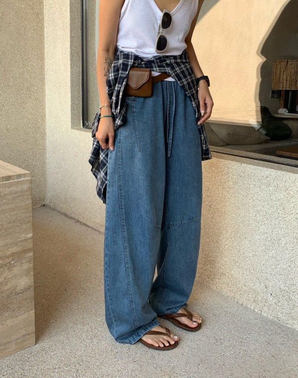 百搭抽繩闊腿褲 