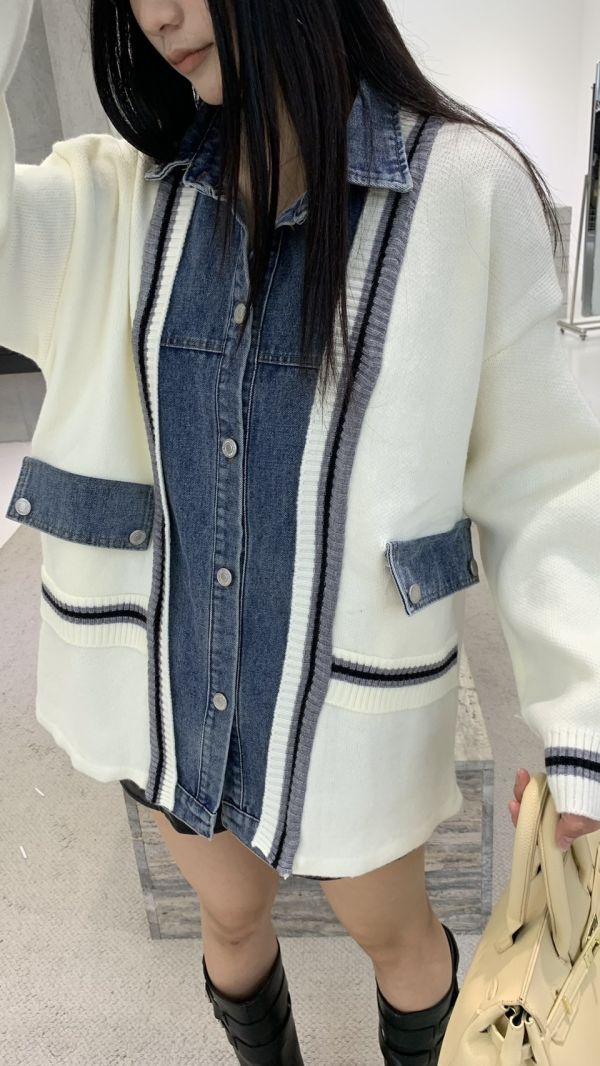牛仔拼針織外套 