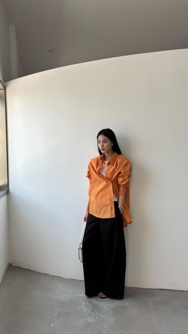 線條側釦襯衫（橘色） 