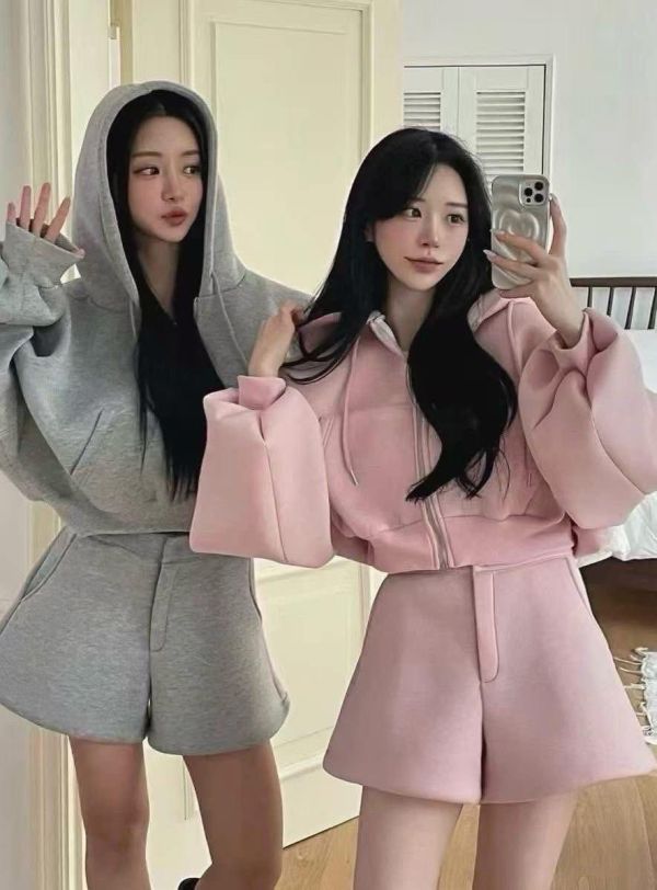 連帽空氣棉短褲SET 