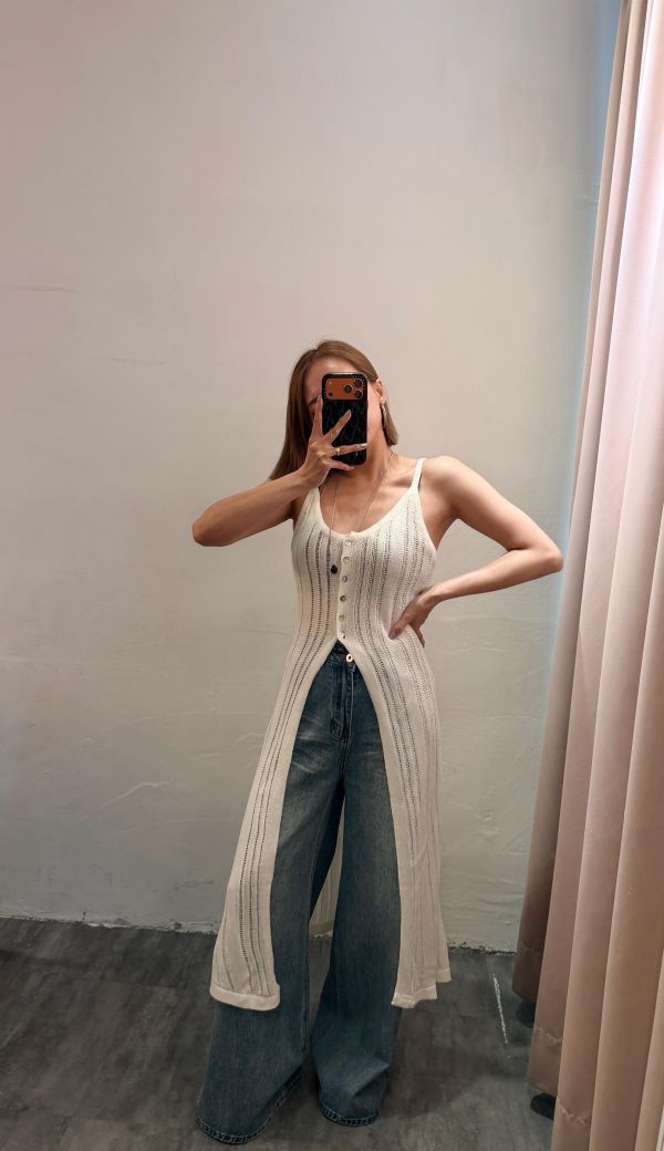 下開衩針織長版背心 