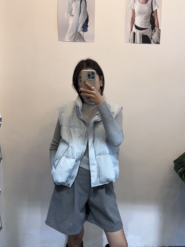 鴨絨背心＋高領打底上衣（藍） 