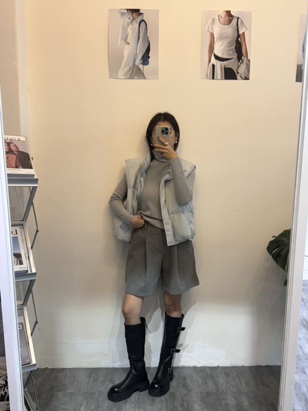 鴨絨背心＋高領打底上衣（藍） 