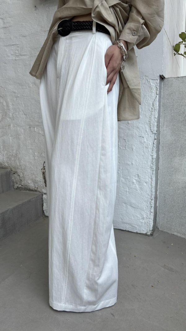 麻料附皮帶鬆緊褲 