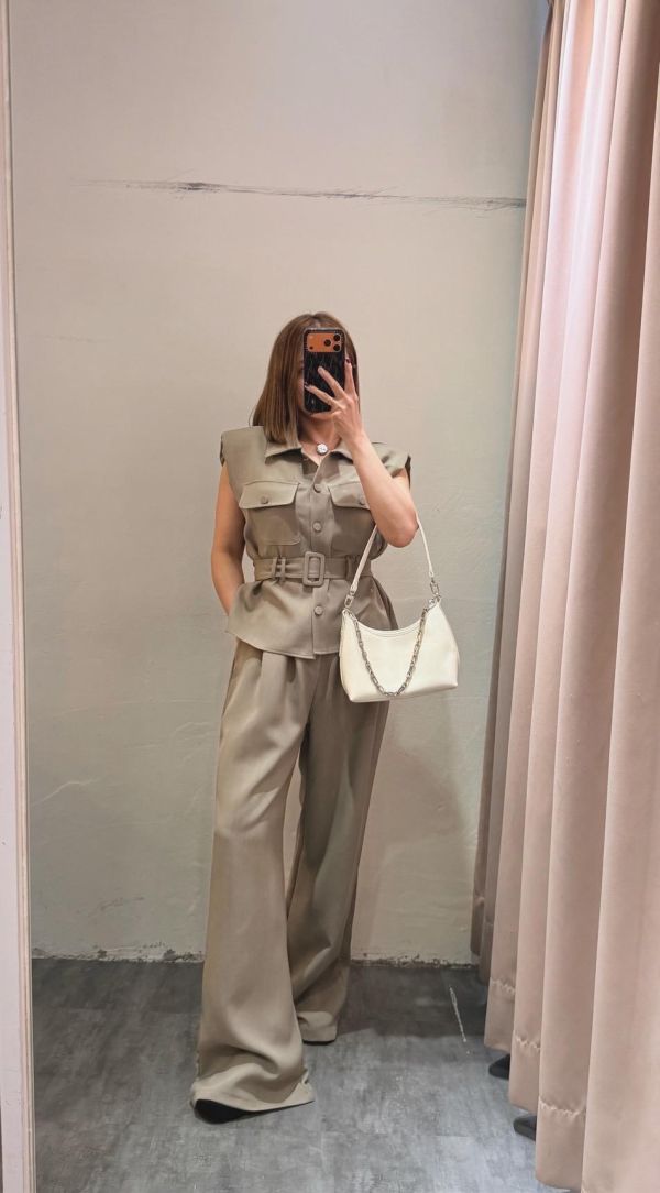 馬甲腰帶長褲套裝 