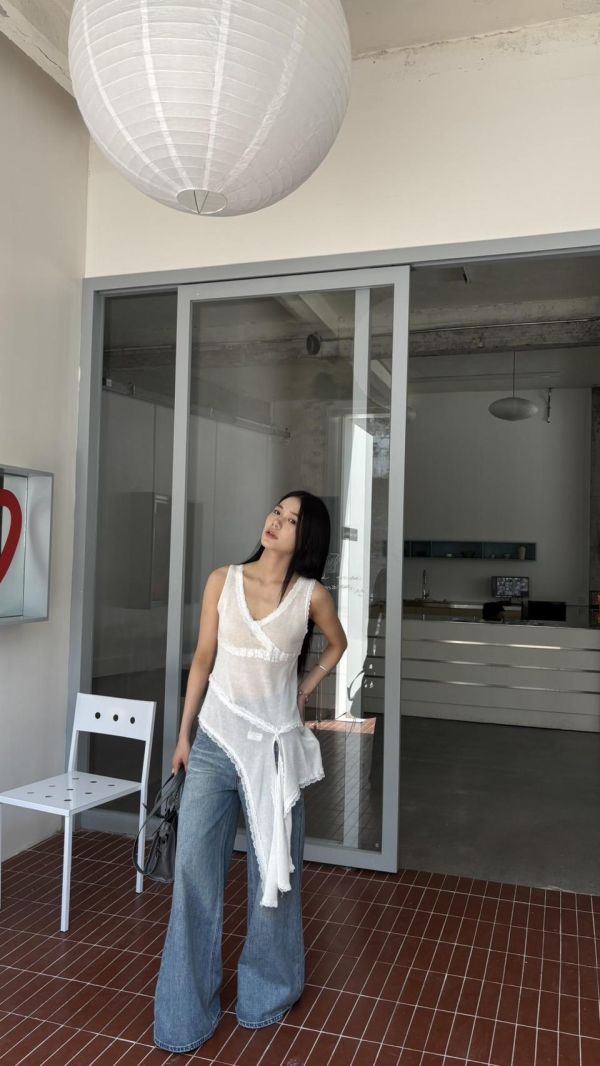 蕾絲拼接背心（白色） 