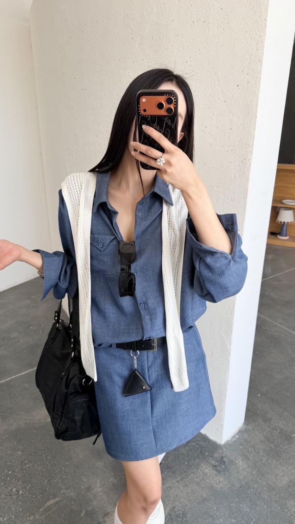 附披肩套裝（藍色） 