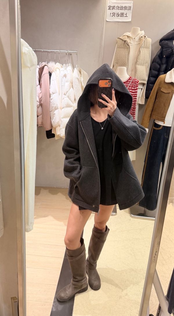 雙面羊絨100%連帽外 