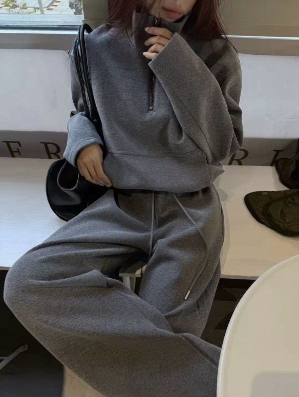 立領加絨長褲套裝 