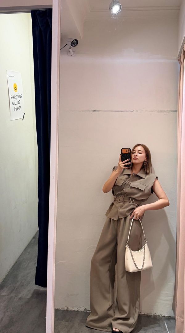 馬甲腰帶長褲套裝 