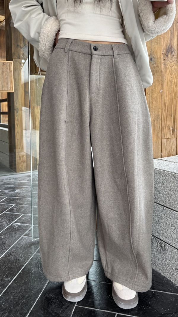 加絨加厚毛呢長褲 