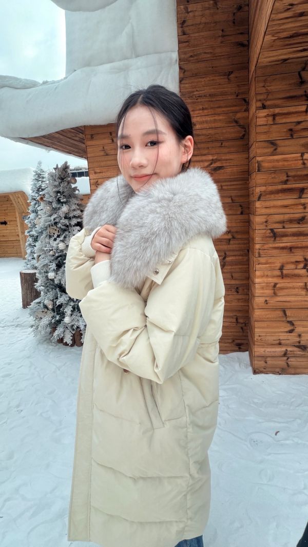 鴨絨90%狐狸毛長版外套（白色） 