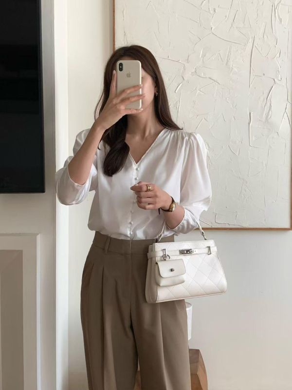 法式菱格真皮二用包 