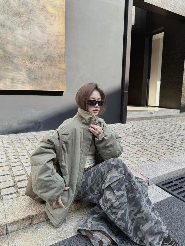 兩穿豹紋水洗軍外套 