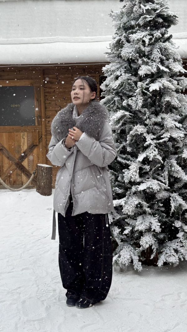 鴨絨90%狐狸毛綁帶外套 