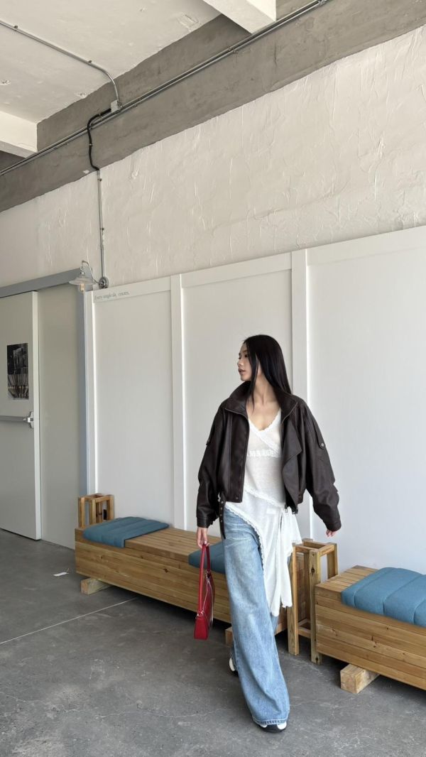 雲感羊紋軟糯廓形皮外（咖色） 